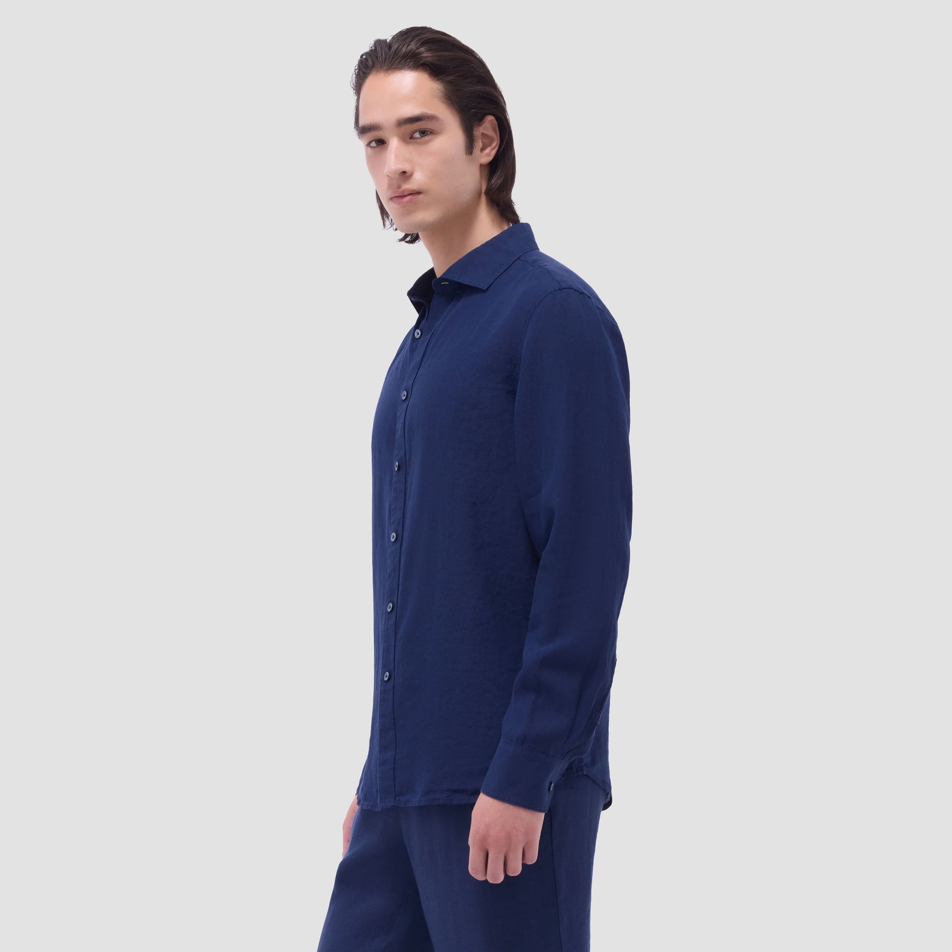 Bugatchi Axel Solid Linen Shirt Navy