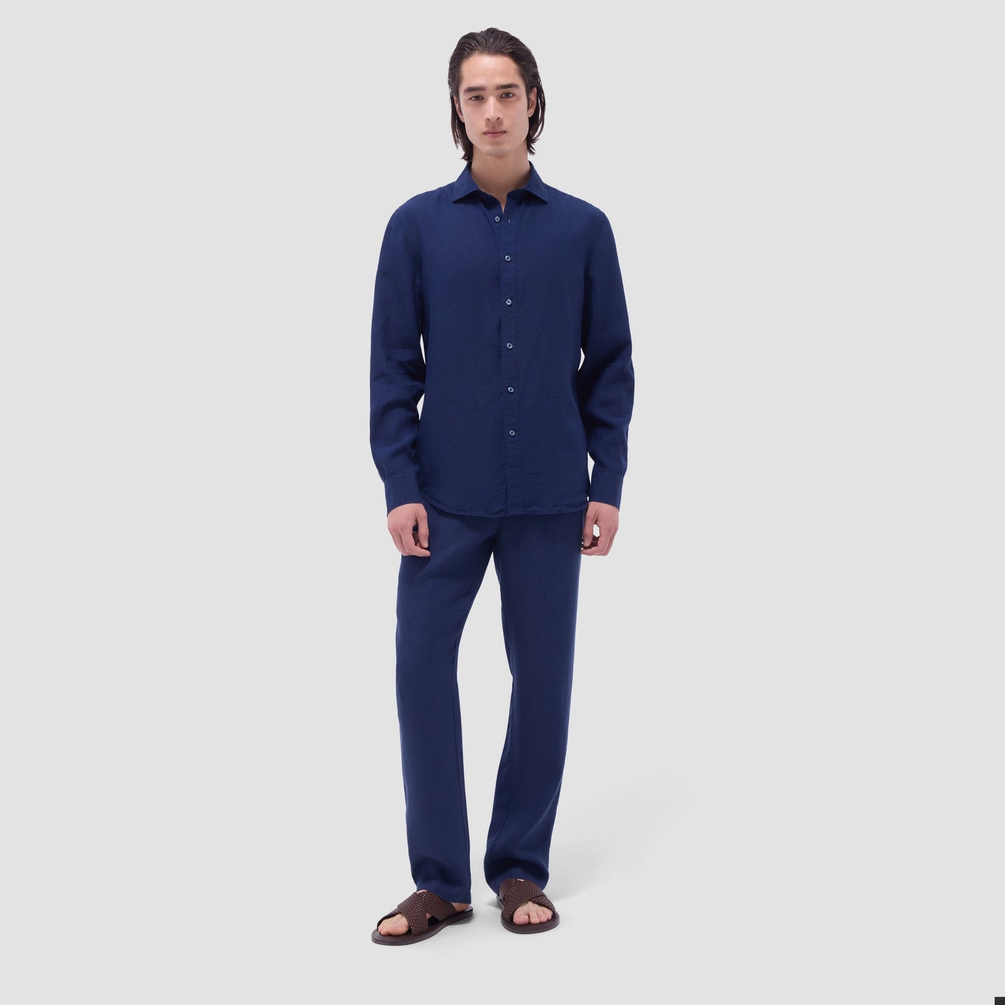 Bugatchi Axel Solid Linen Shirt Navy