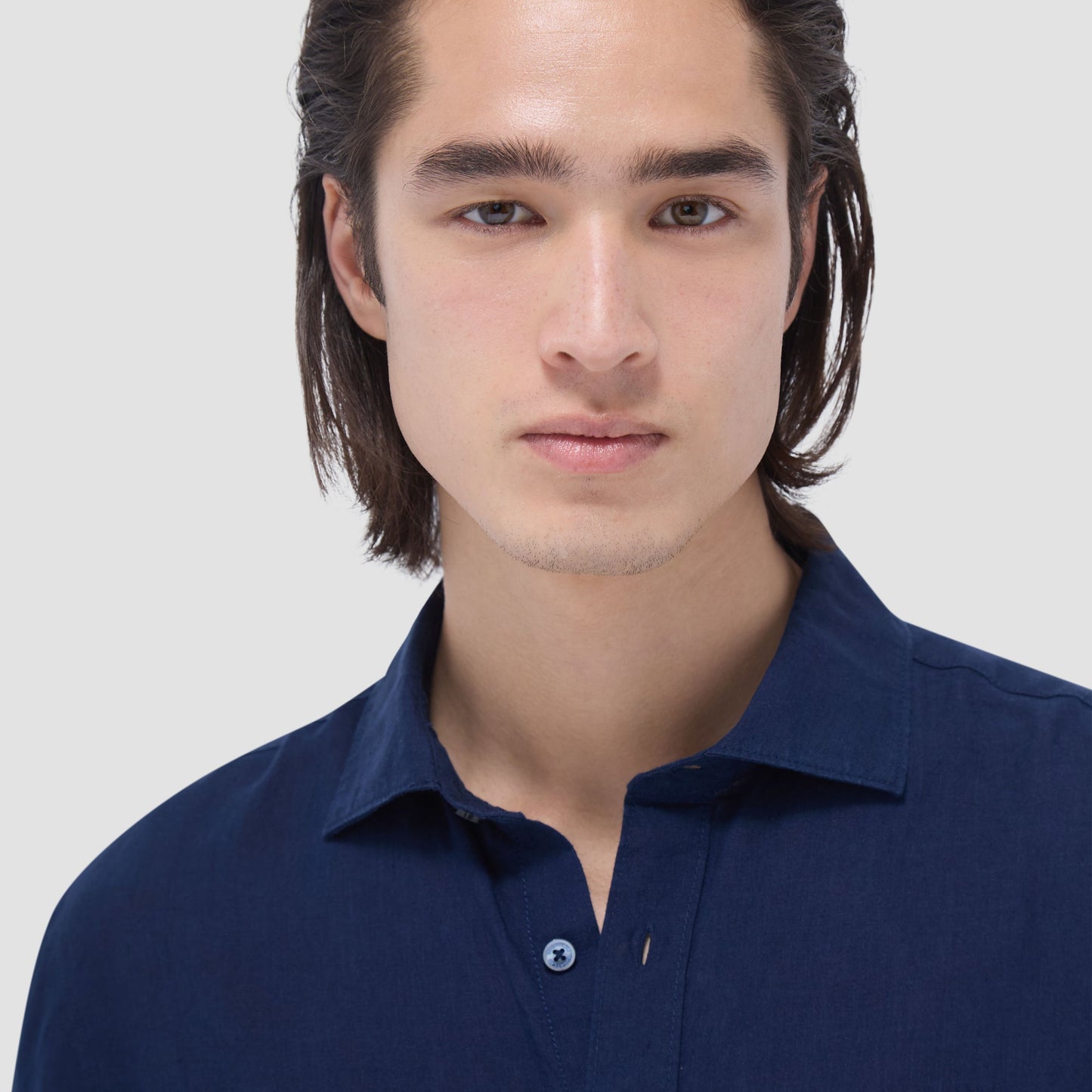 Bugatchi Axel Solid Linen Shirt Navy