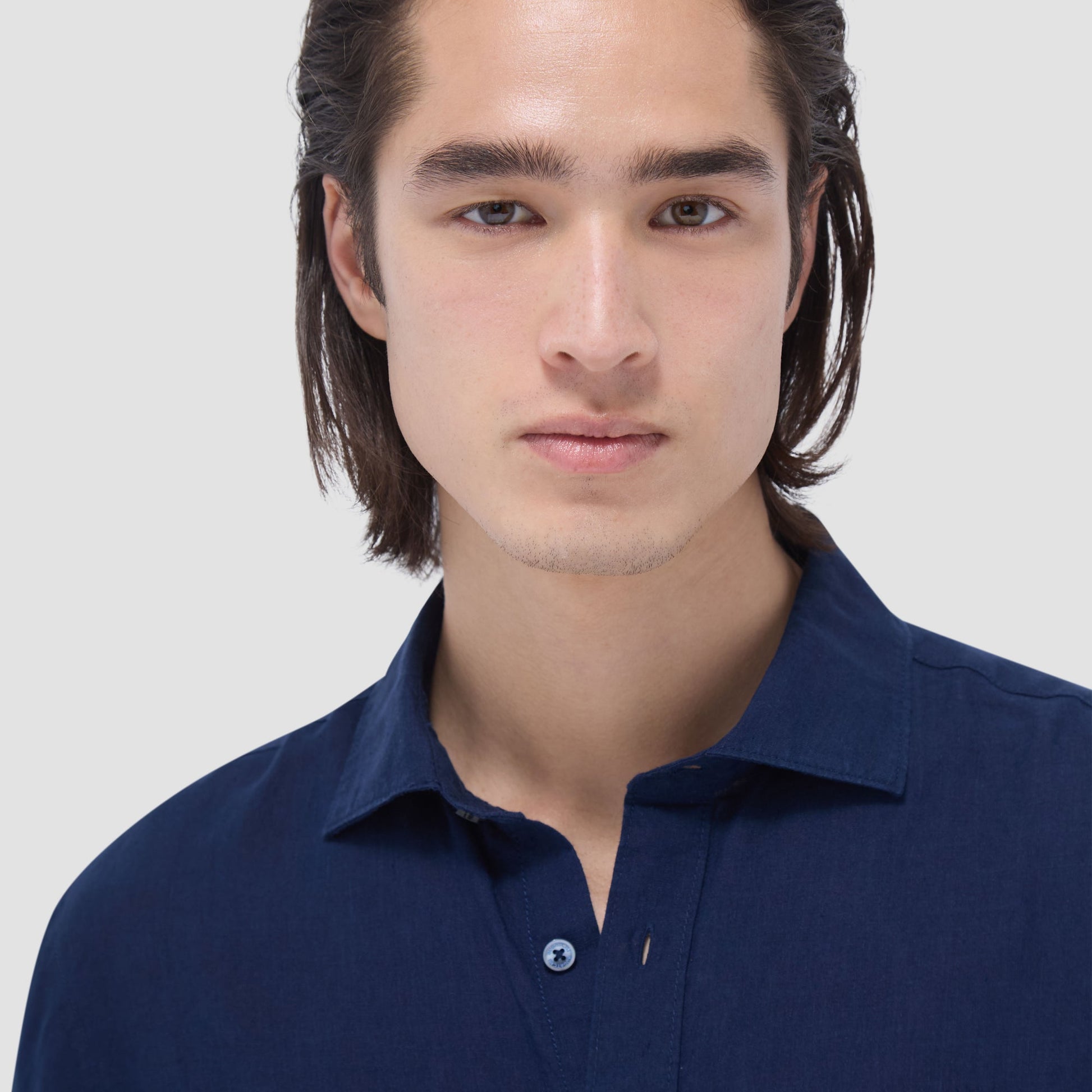 Bugatchi Axel Solid Linen Shirt Navy