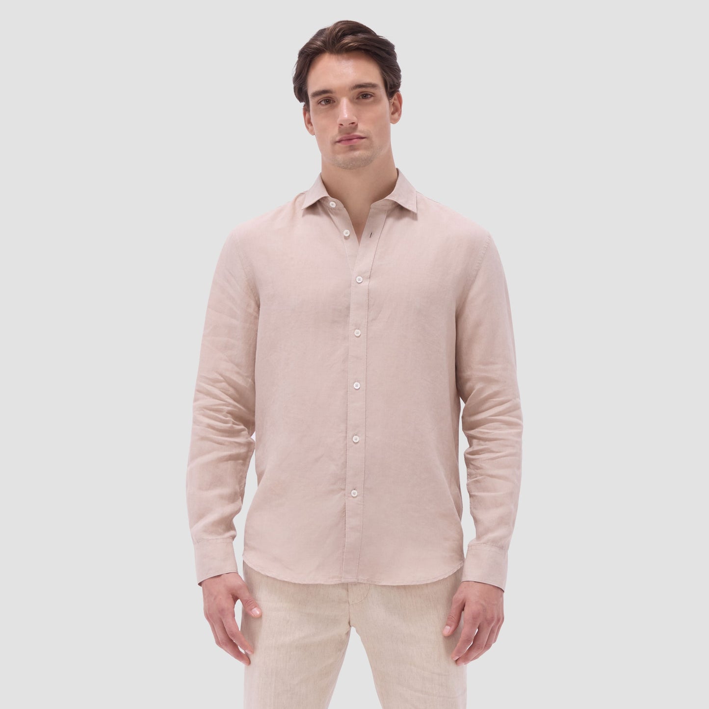 Bugatchi Axel Solid Linen Shirt Sand