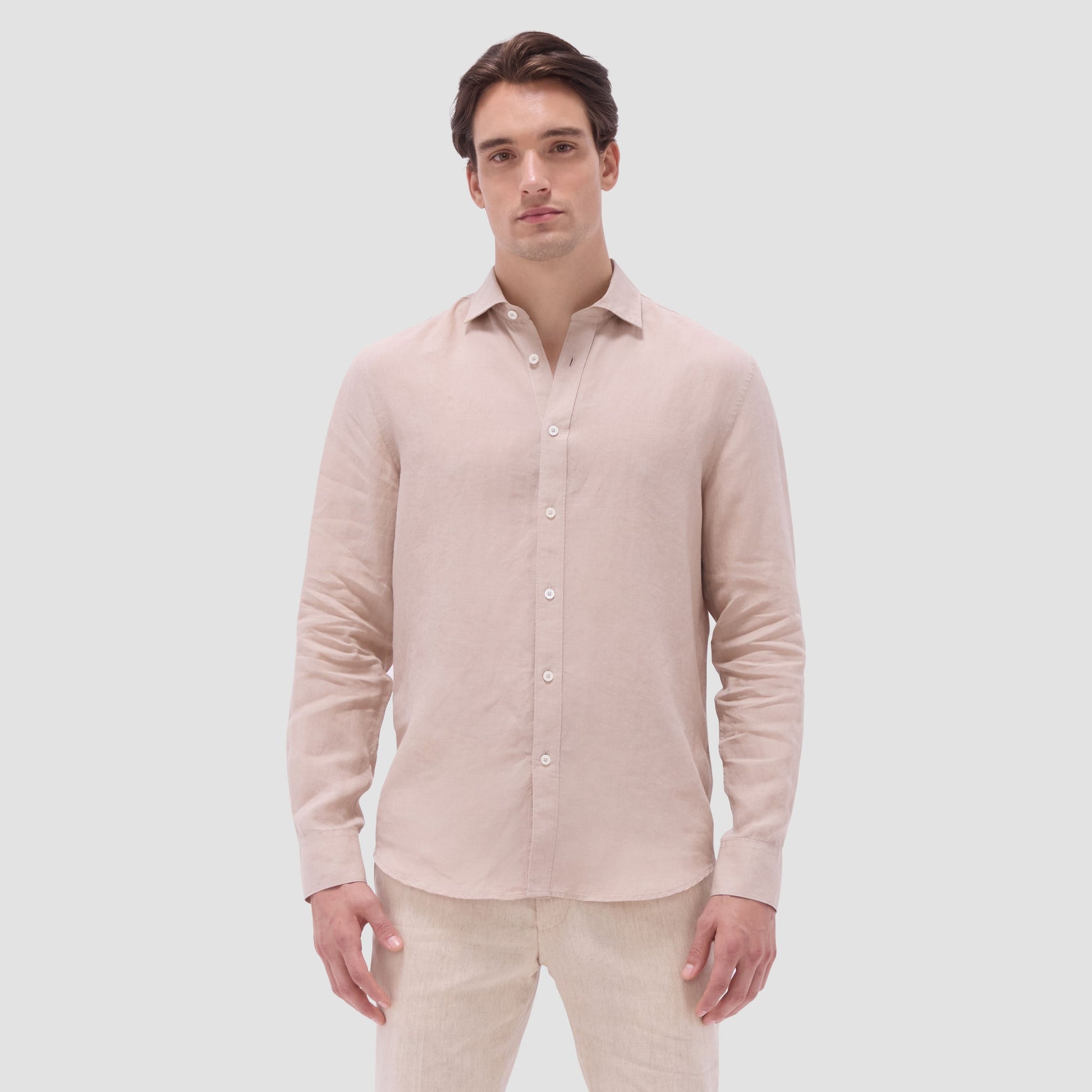 Bugatchi Axel Solid Linen Shirt Sand