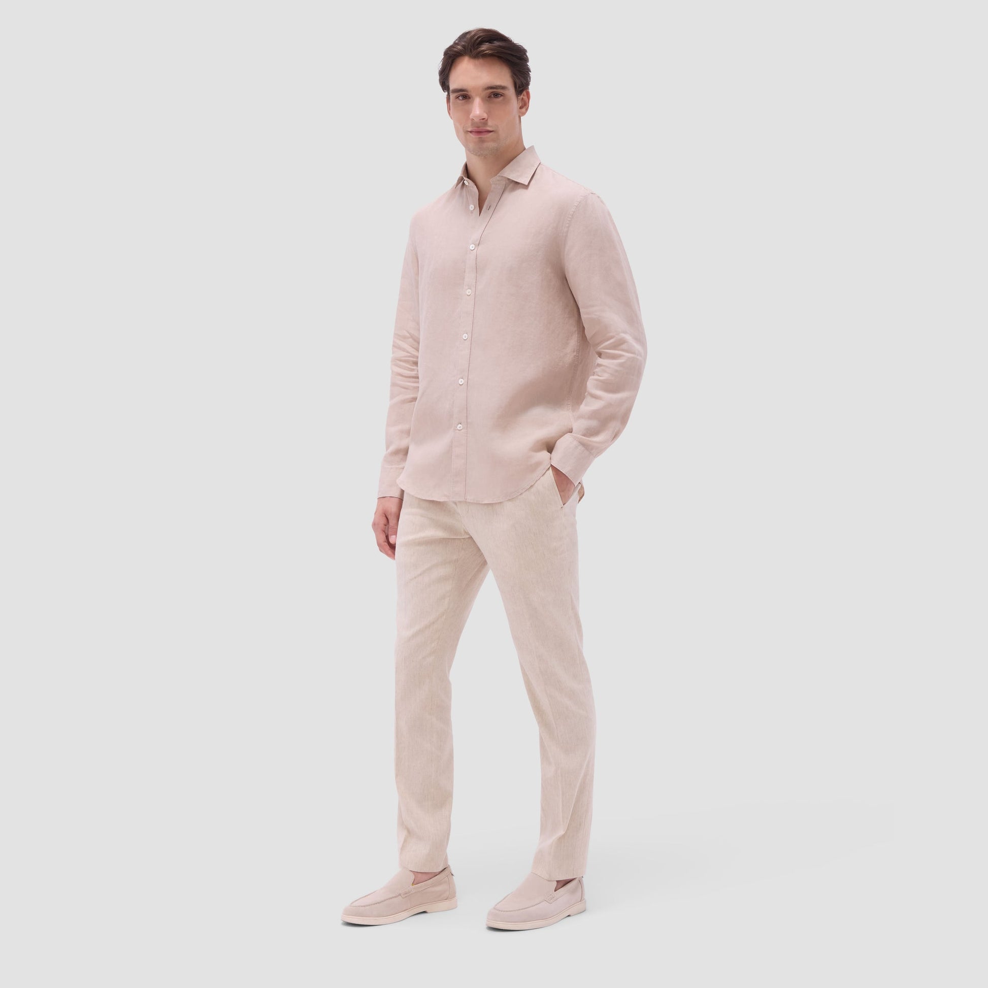 Bugatchi Axel Solid Linen Shirt Sand