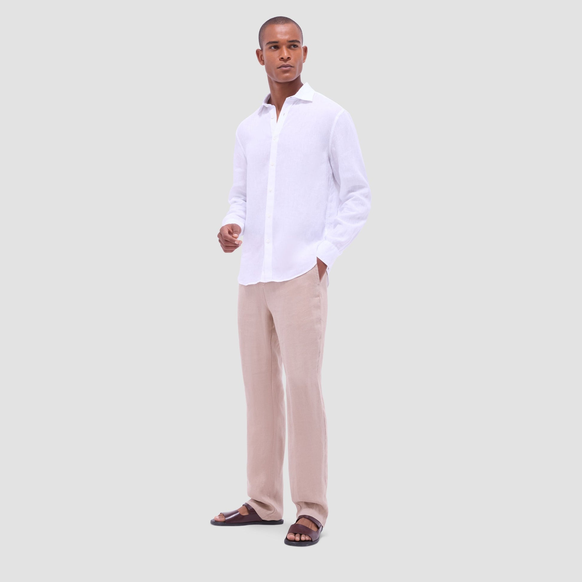 Bugatchi Axel Solid Linen Shirt White
