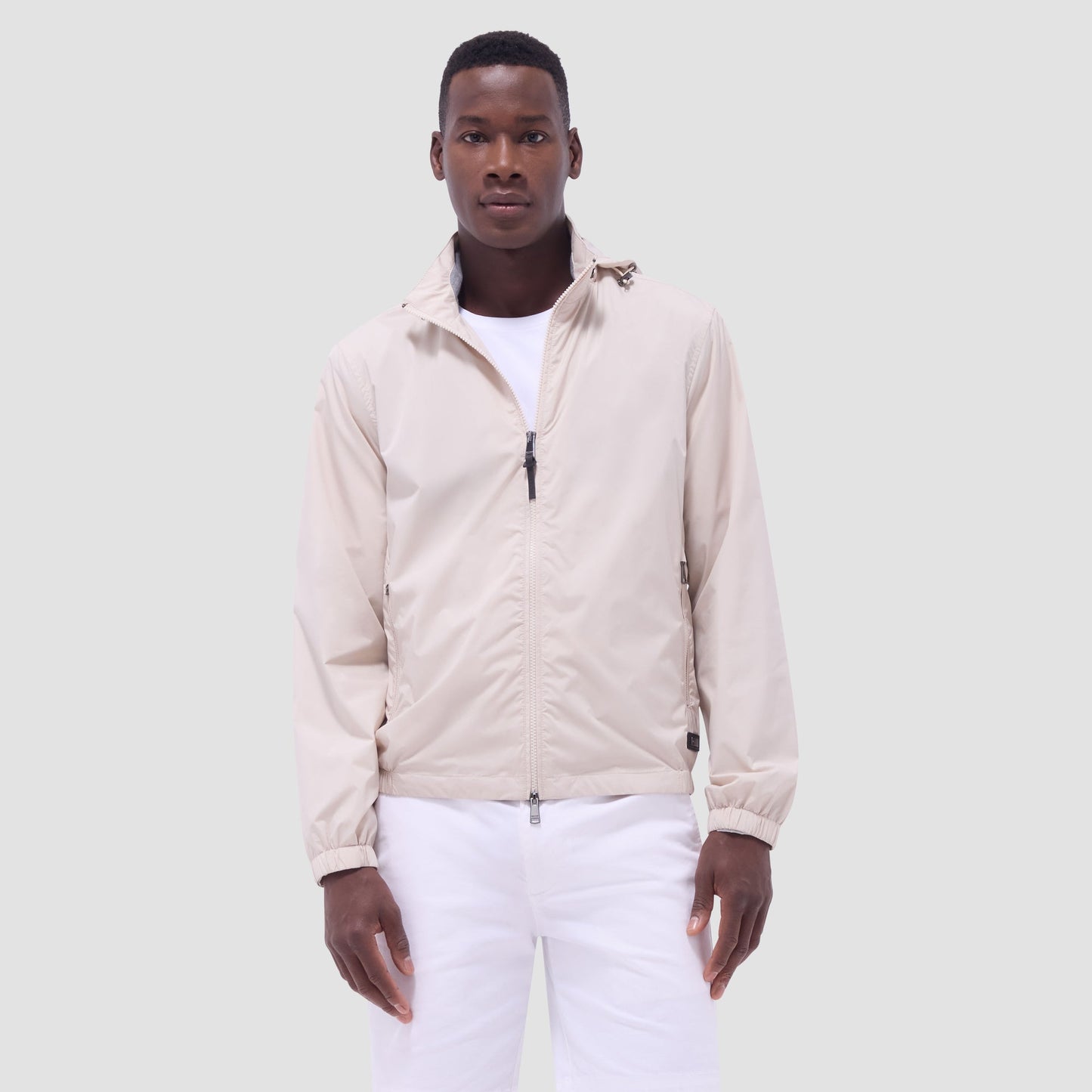 Bugatchi Packable Nylon Windbreaker Jacket Almond