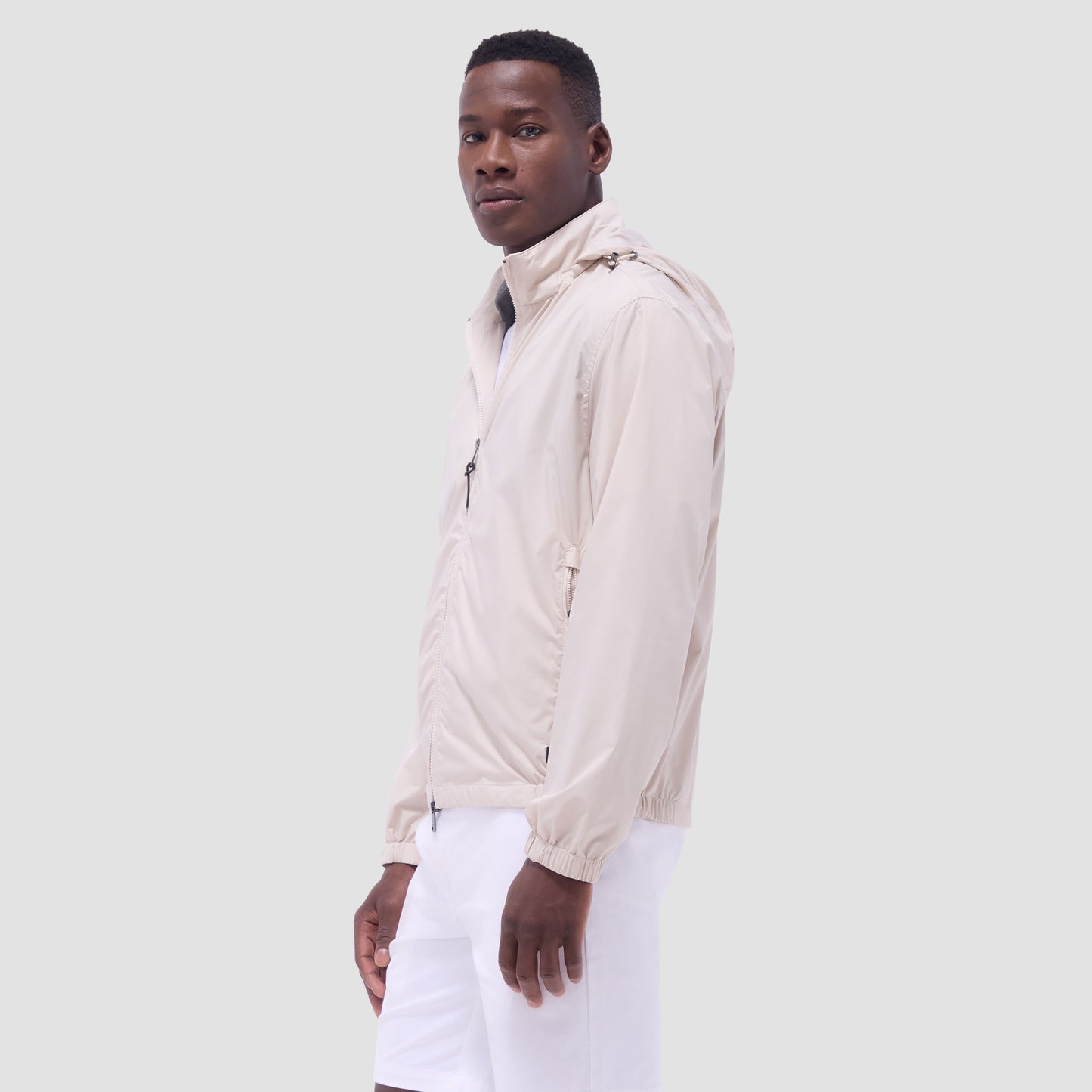 Bugatchi Packable Nylon Windbreaker Jacket Almond