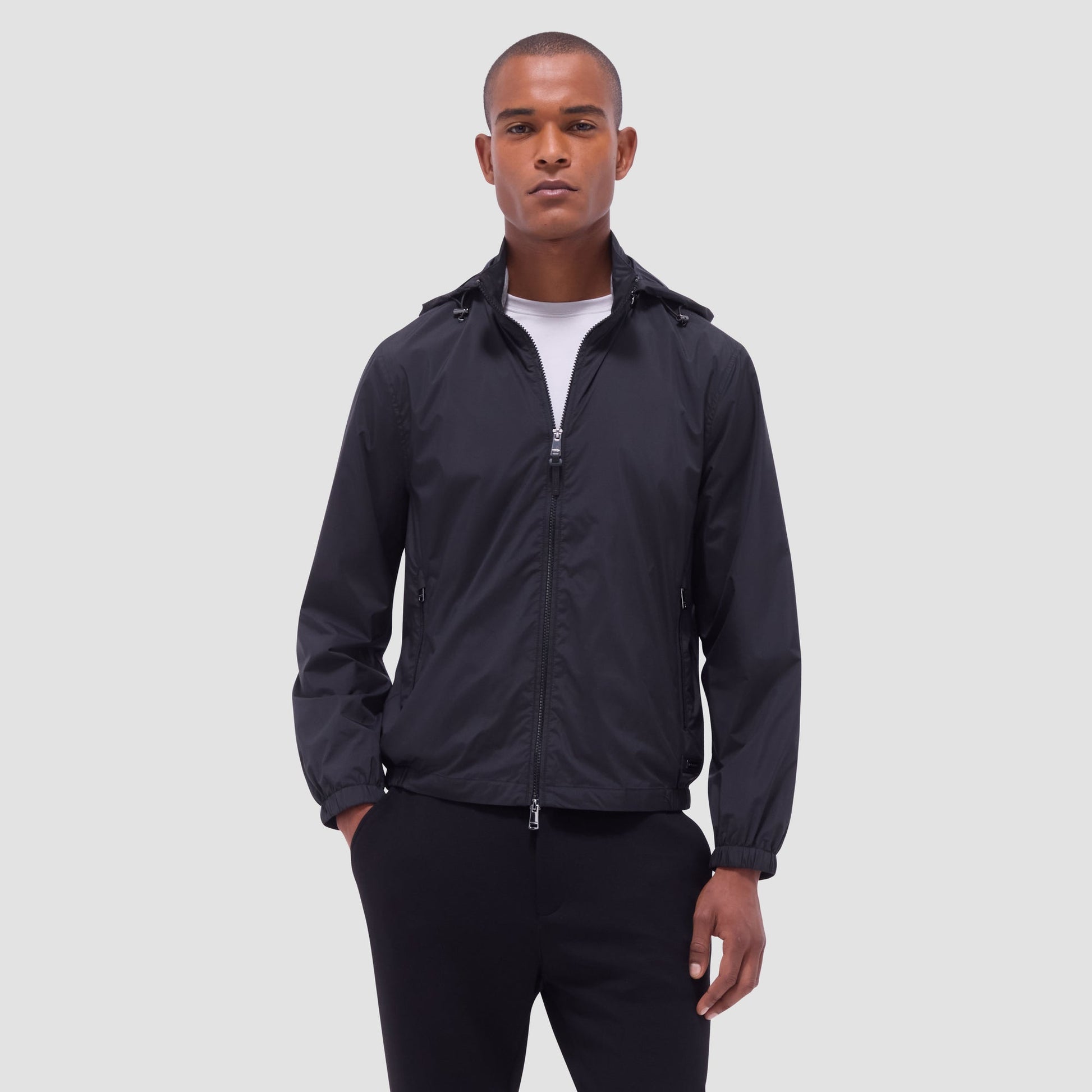 Bugatchi Packable Nylon Windbreaker Jacket Black