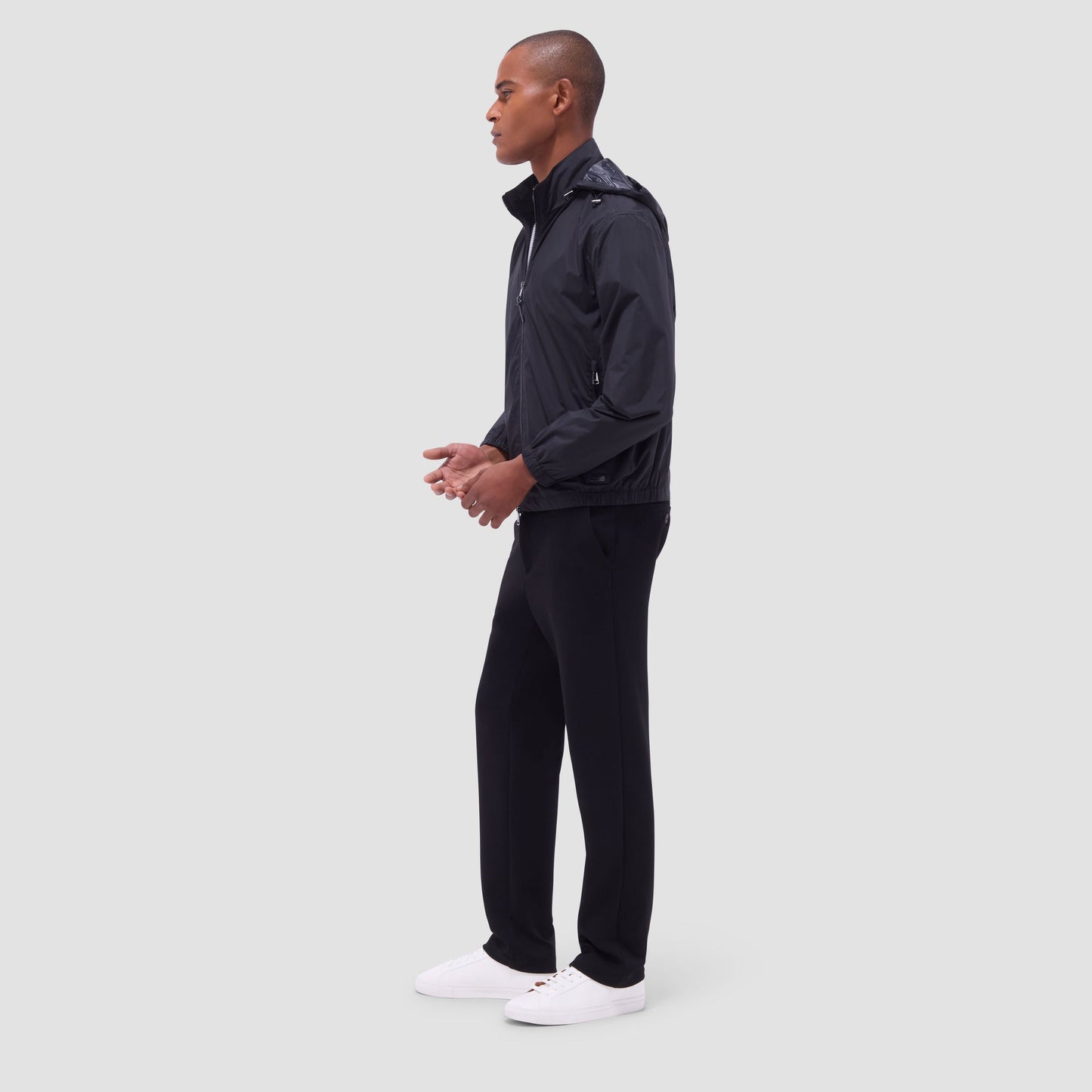 Bugatchi Packable Nylon Windbreaker Jacket Black