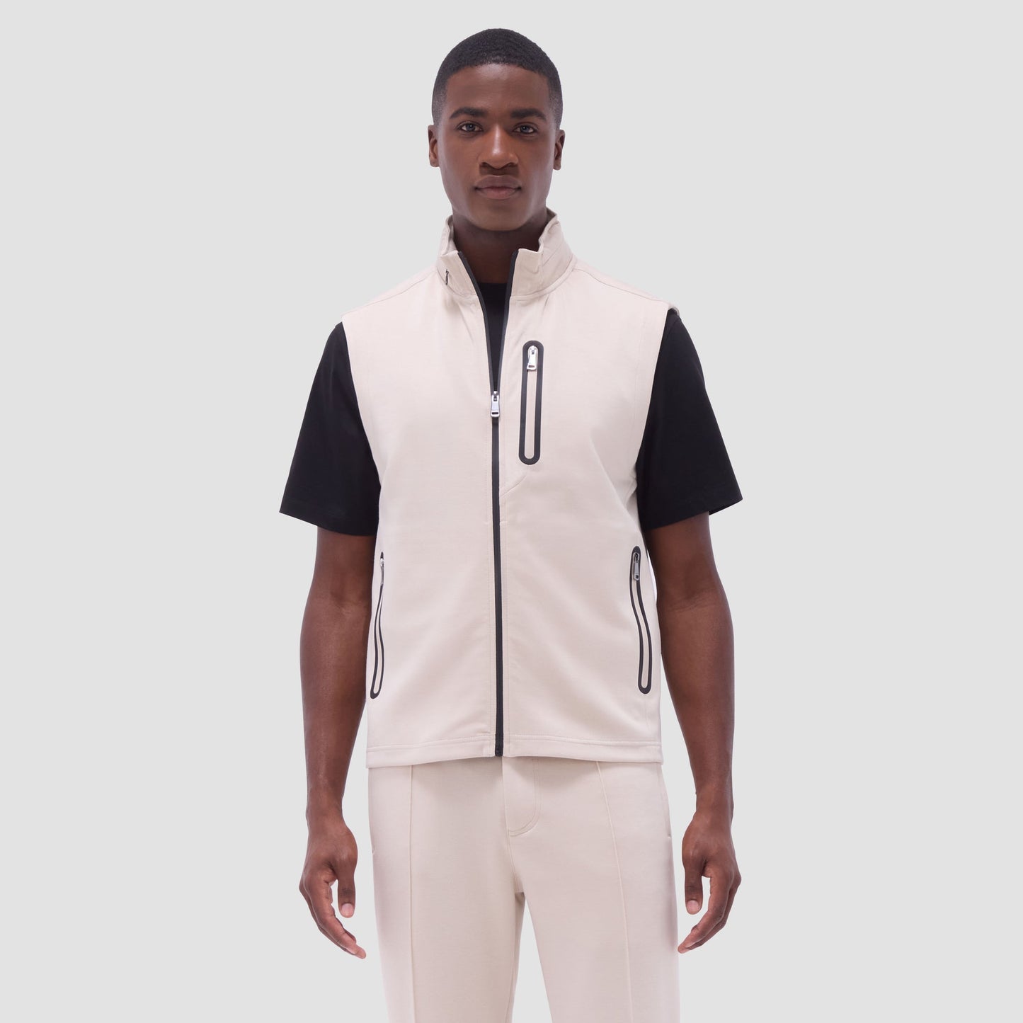 Bugatchi Soft Touch™ Solid Vest With Hood Almond