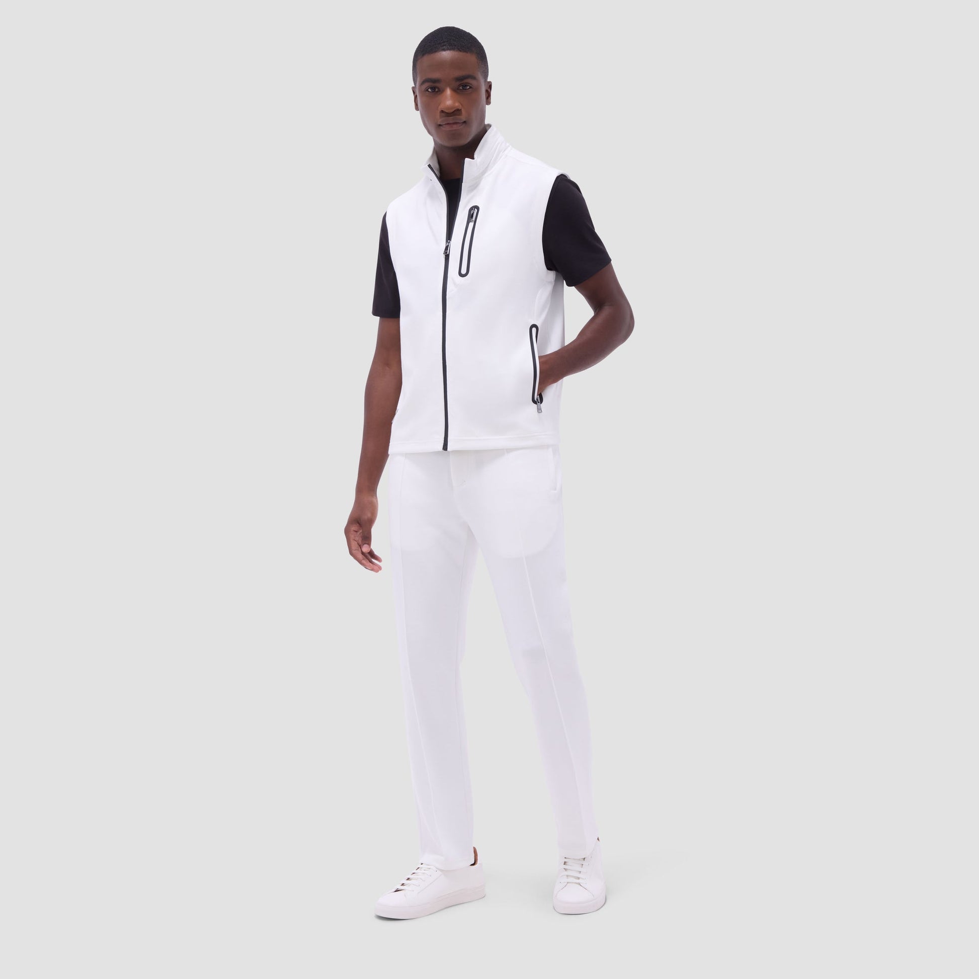 Bugatchi Soft Touch™ Solid Vest With Hood Chalk