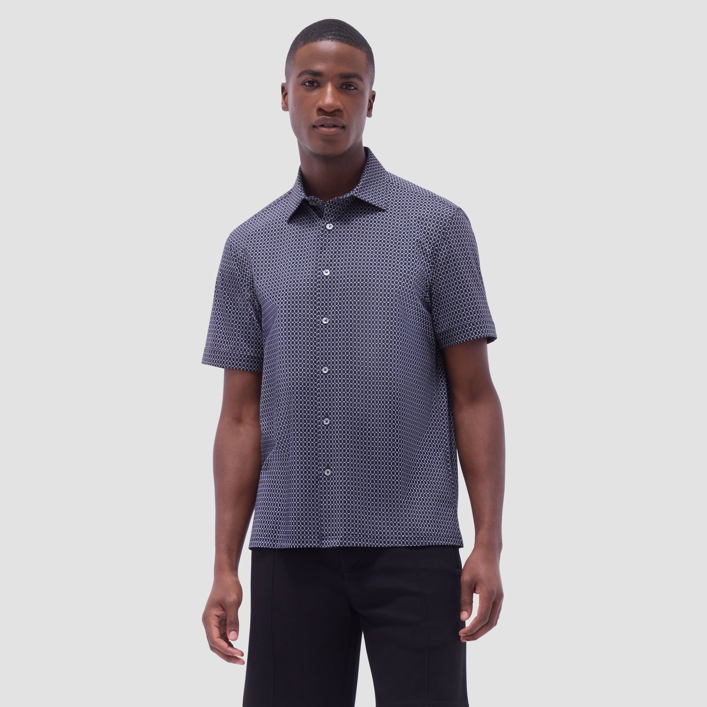 Bugatchi Milo Geometric Hexagon OoohCotton® Short-Sleeve Shirt Black