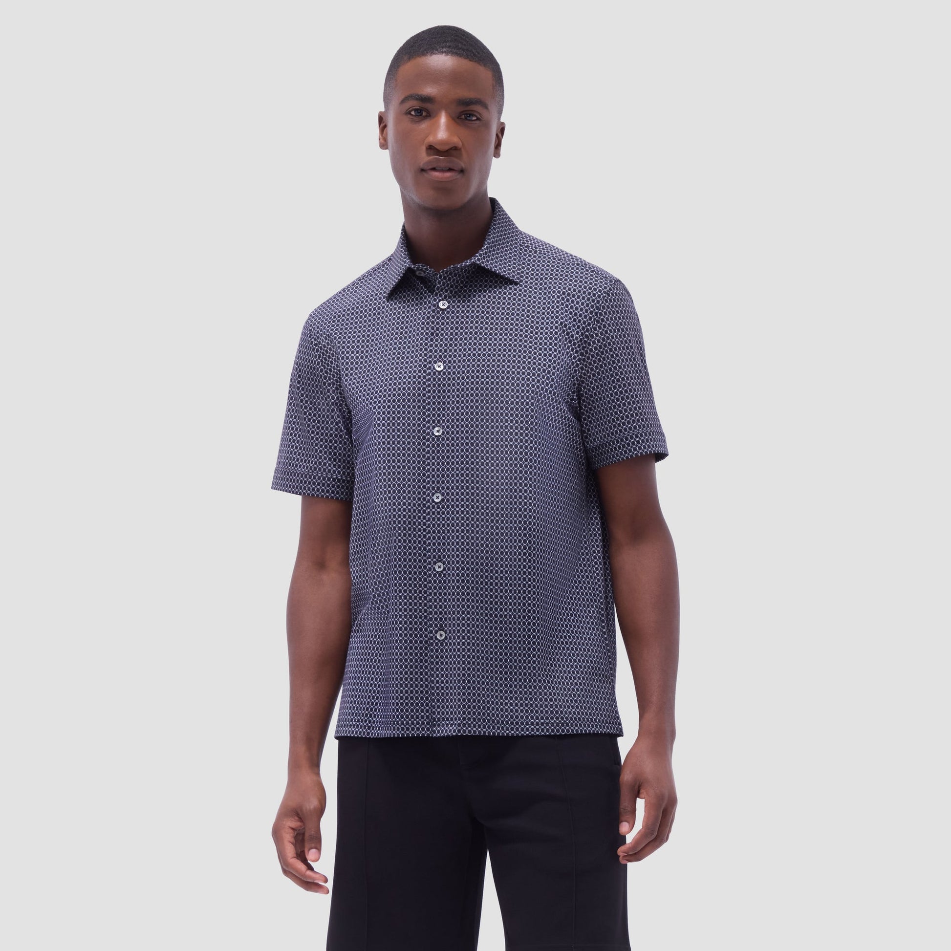 Bugatchi Milo Geometric Hexagon OoohCotton® Short-Sleeve Shirt Black