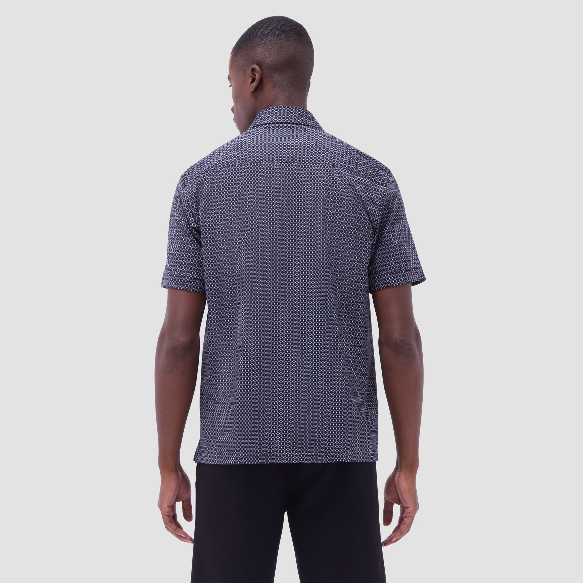 Bugatchi Milo Geometric Hexagon OoohCotton® Short-Sleeve Shirt Black