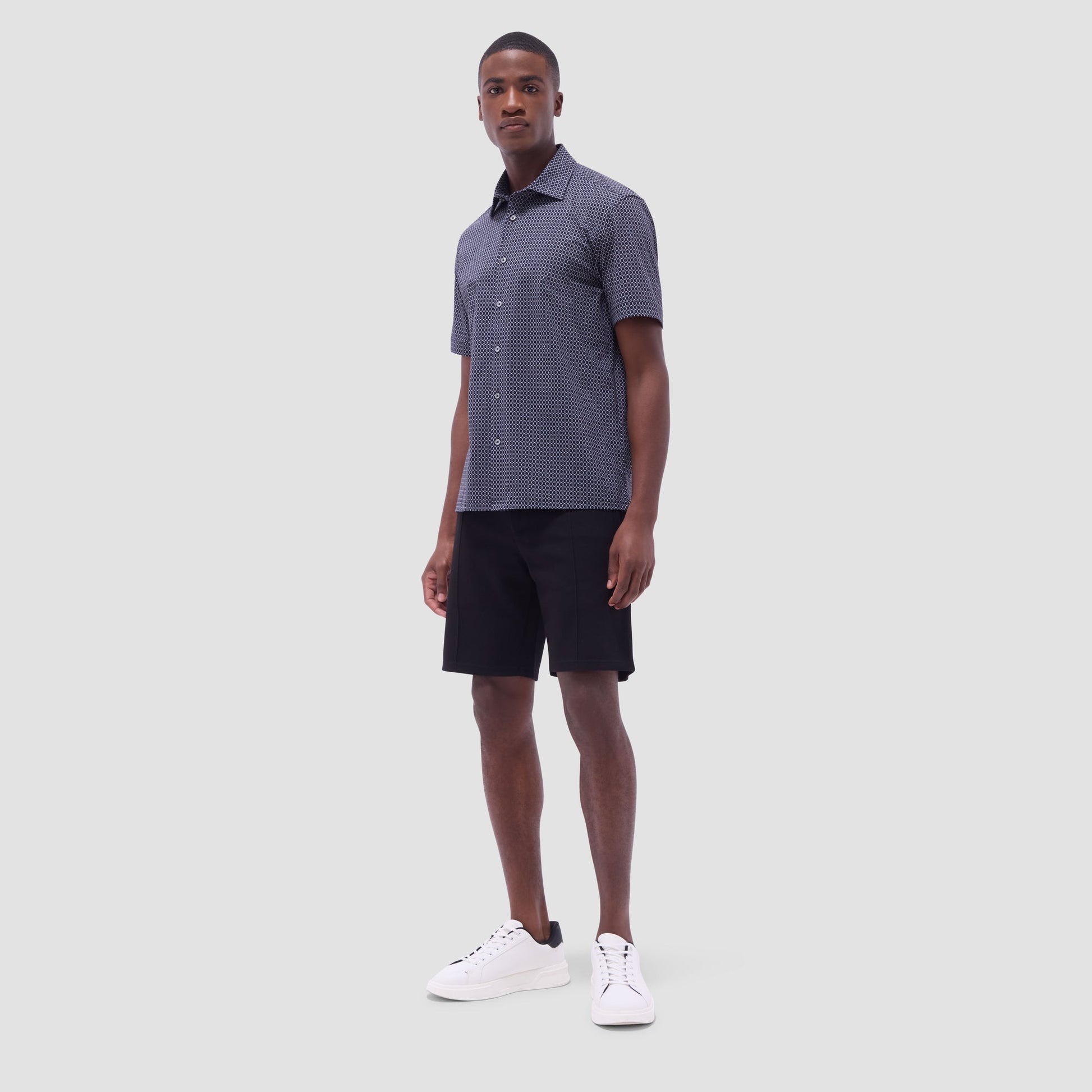 Bugatchi Milo Geometric Hexagon OoohCotton® Short-Sleeve Shirt Black