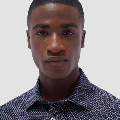 Bugatchi Milo Geometric Hexagon OoohCotton® Short-Sleeve Shirt Black