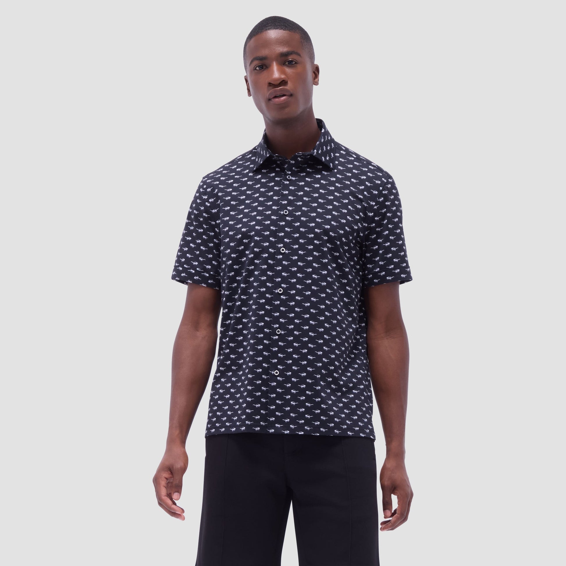 Bugatchi Milo Sunglasses OoohCotton® Short-Sleeve Shirt Black