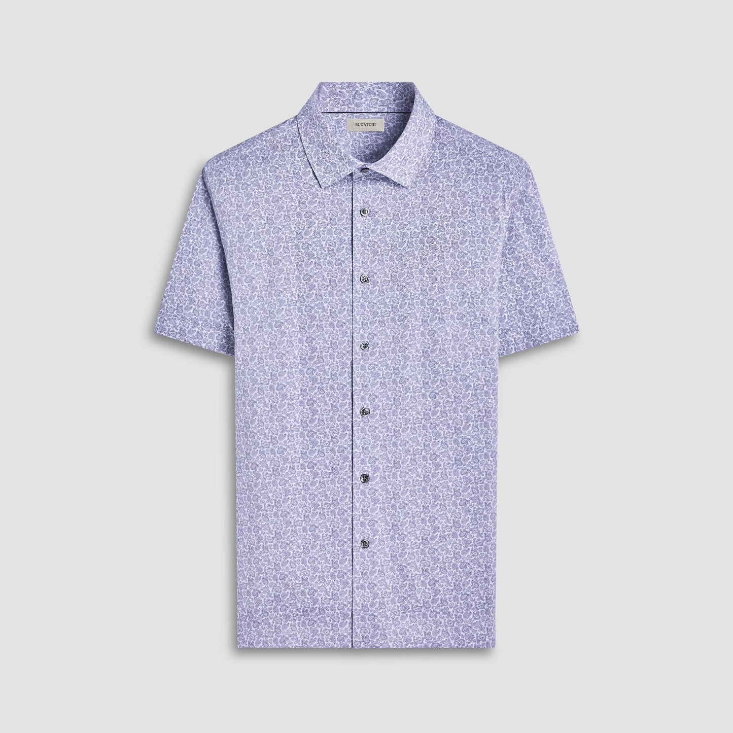 Bugatchi Milo Paisley OoohCotton® Short-Sleeve Shirt Platinum