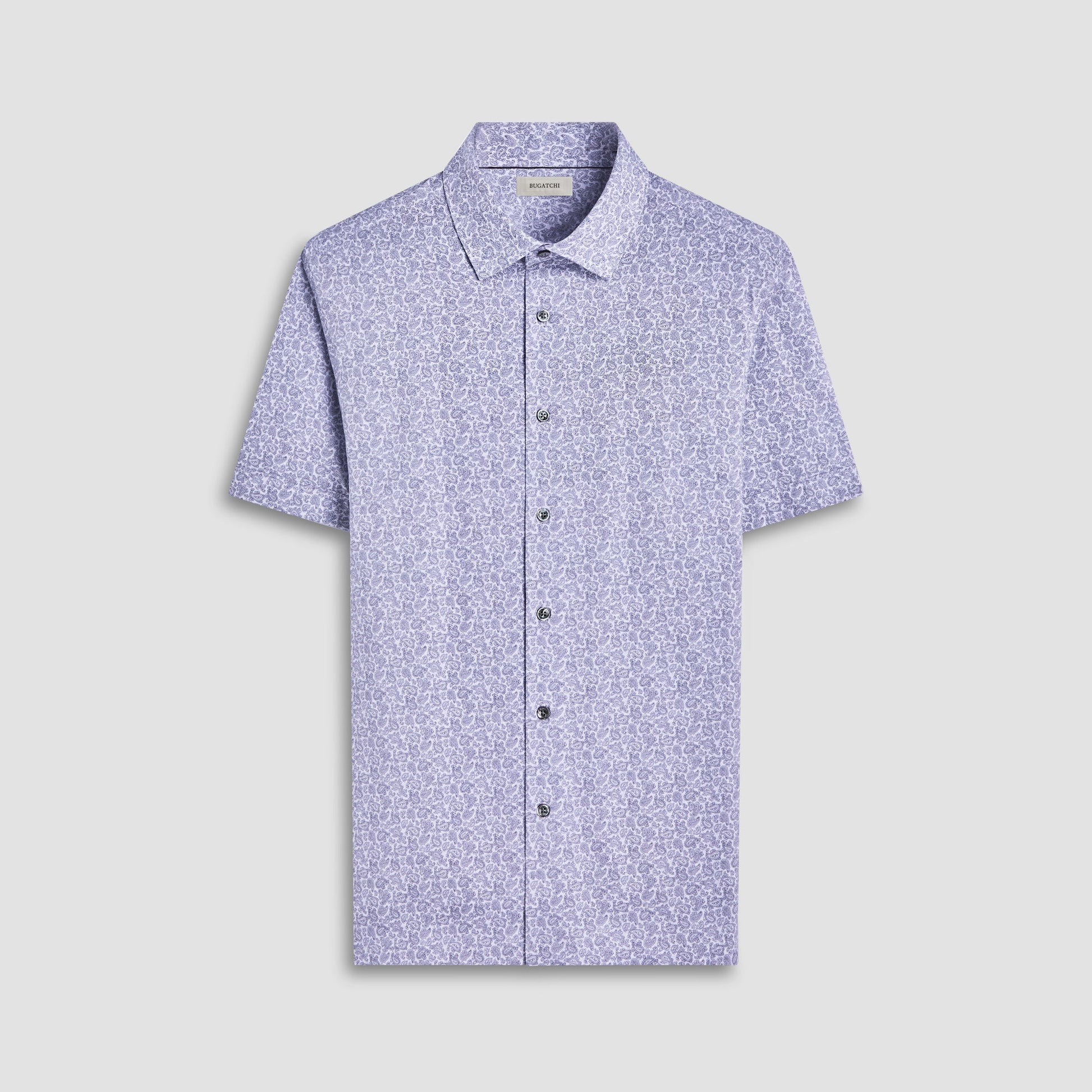 Bugatchi Milo Paisley OoohCotton® Short-Sleeve Shirt Platinum