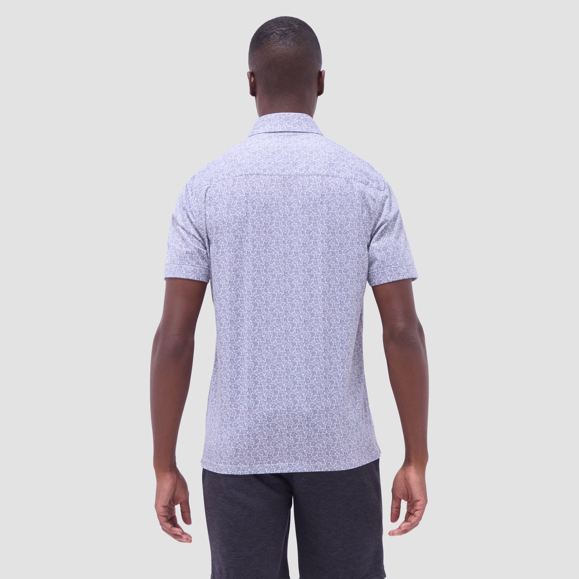 Bugatchi Milo Paisley OoohCotton® Short-Sleeve Shirt Platinum