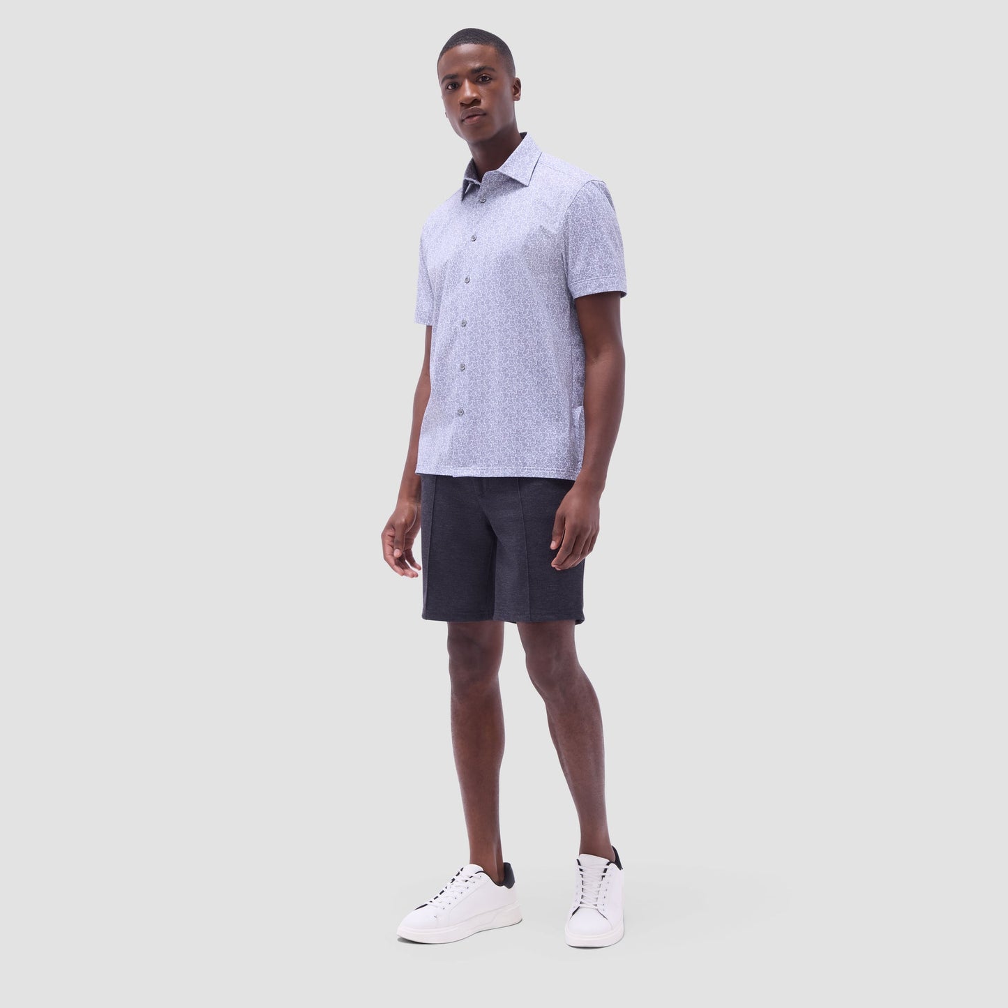 Bugatchi Milo Paisley OoohCotton® Short-Sleeve Shirt Platinum