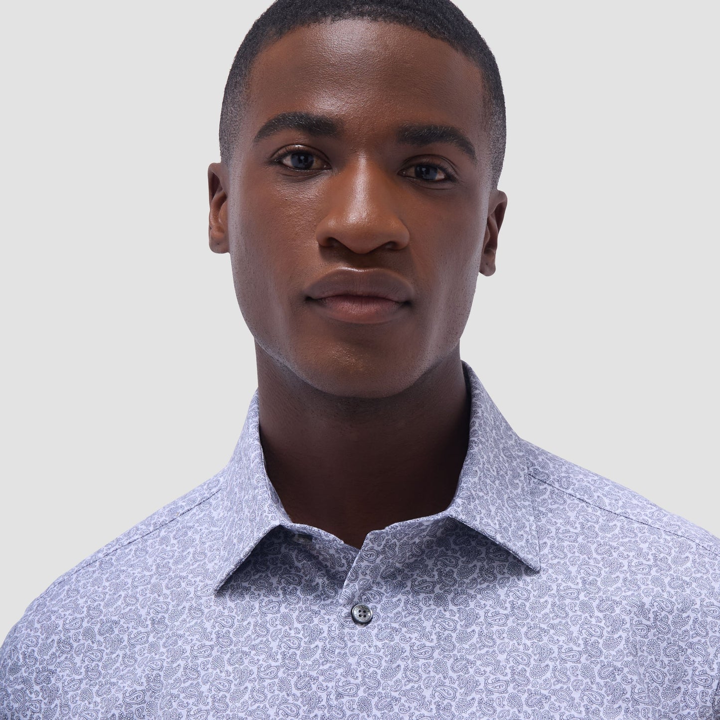 Bugatchi Milo Paisley OoohCotton® Short-Sleeve Shirt Platinum