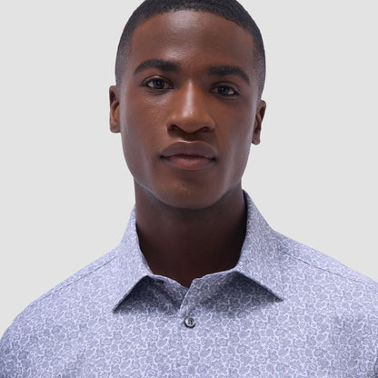 Bugatchi Milo Paisley OoohCotton® Short-Sleeve Shirt Platinum