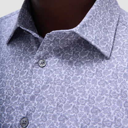 Bugatchi Milo Paisley OoohCotton® Short-Sleeve Shirt Platinum