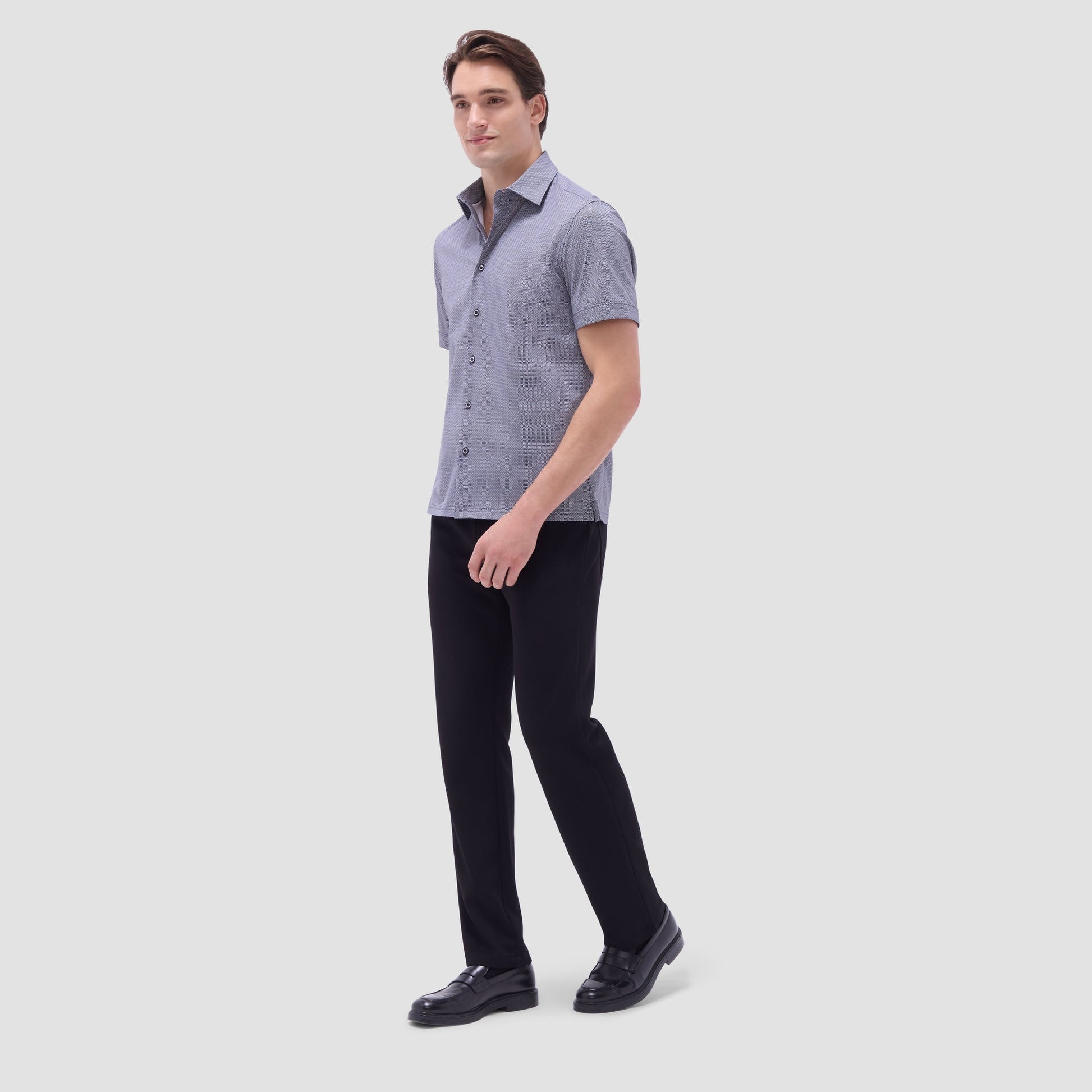 Bugatchi Milo Geometric OoohCotton® Short-Sleeve Shirt Black