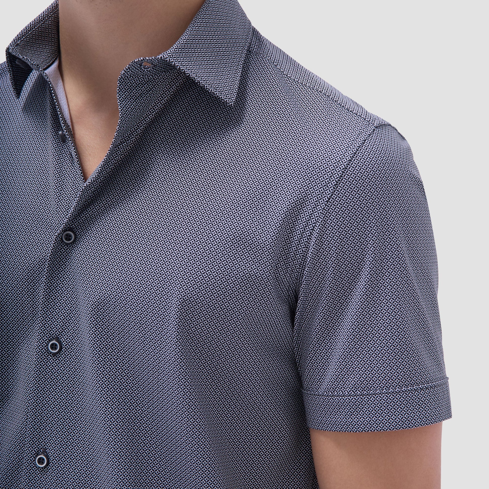 Bugatchi Milo Geometric OoohCotton® Short-Sleeve Shirt Black