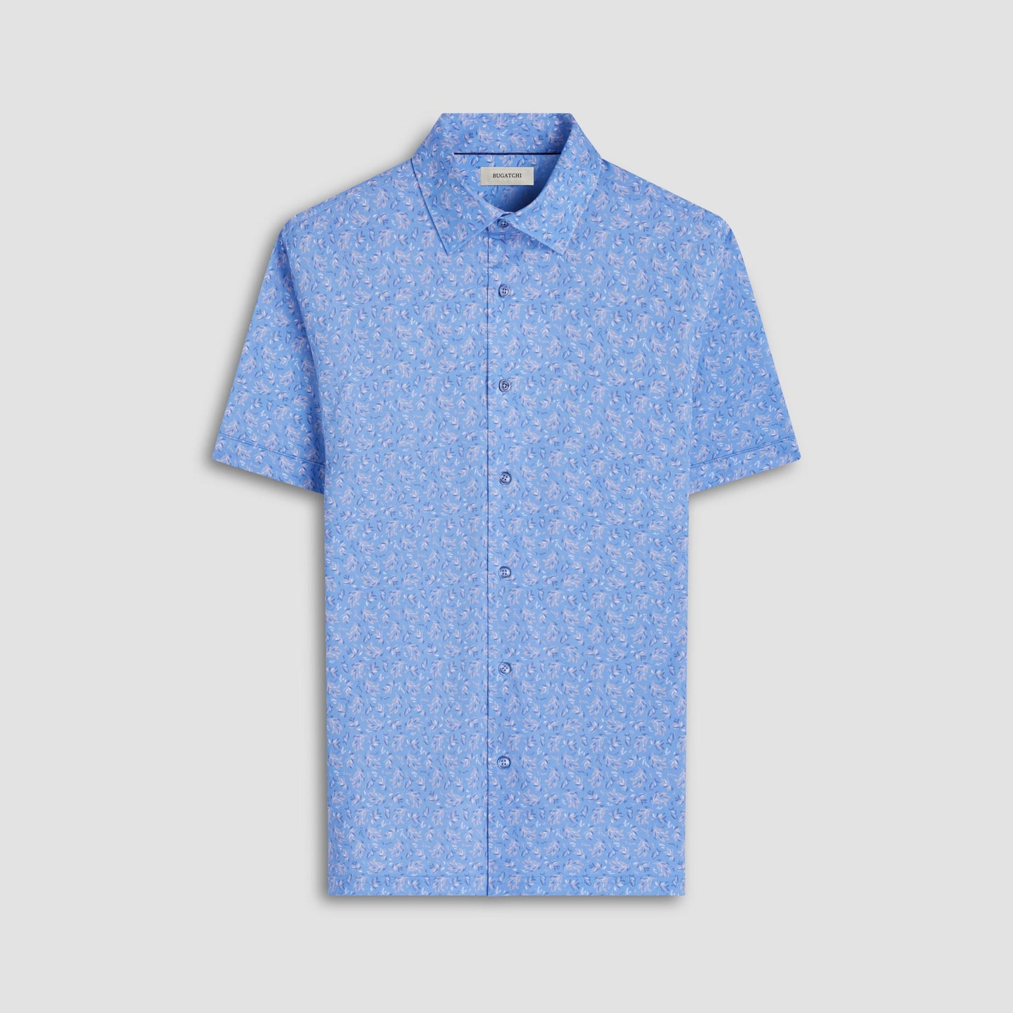 Bugatchi Milo Leaf Print OoohCotton® Short-Sleeve Shirt Air Blue