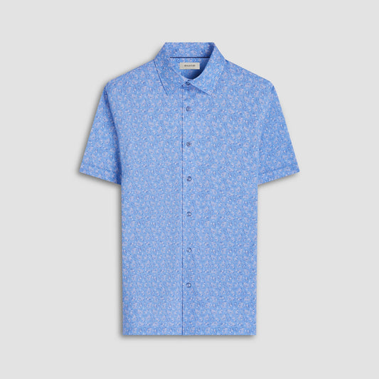 Bugatchi Milo Leaf Print OoohCotton® Short-Sleeve Shirt Air Blue