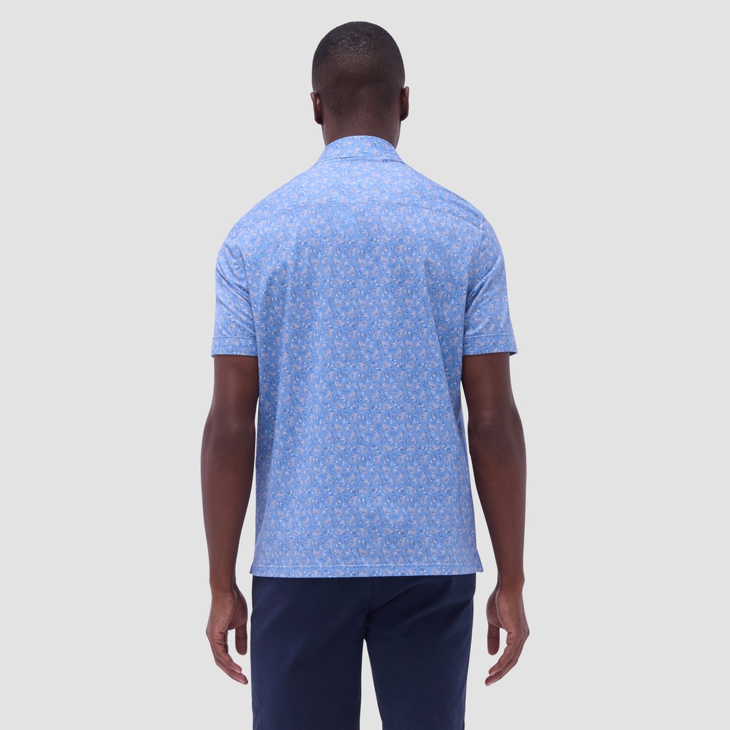 Bugatchi Milo Leaf Print OoohCotton® Short-Sleeve Shirt Air Blue