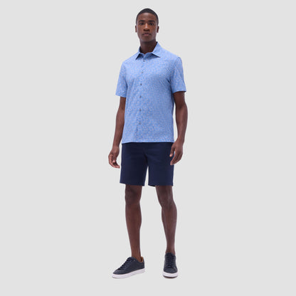 Bugatchi Milo Leaf Print OoohCotton® Short-Sleeve Shirt Air Blue