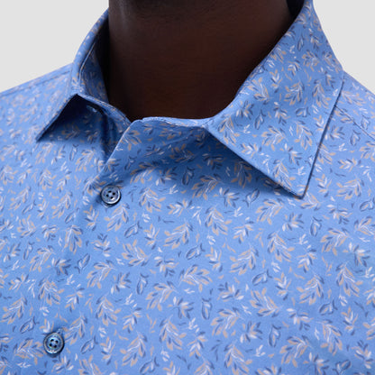 Bugatchi Milo Leaf Print OoohCotton® Short-Sleeve Shirt Air Blue
