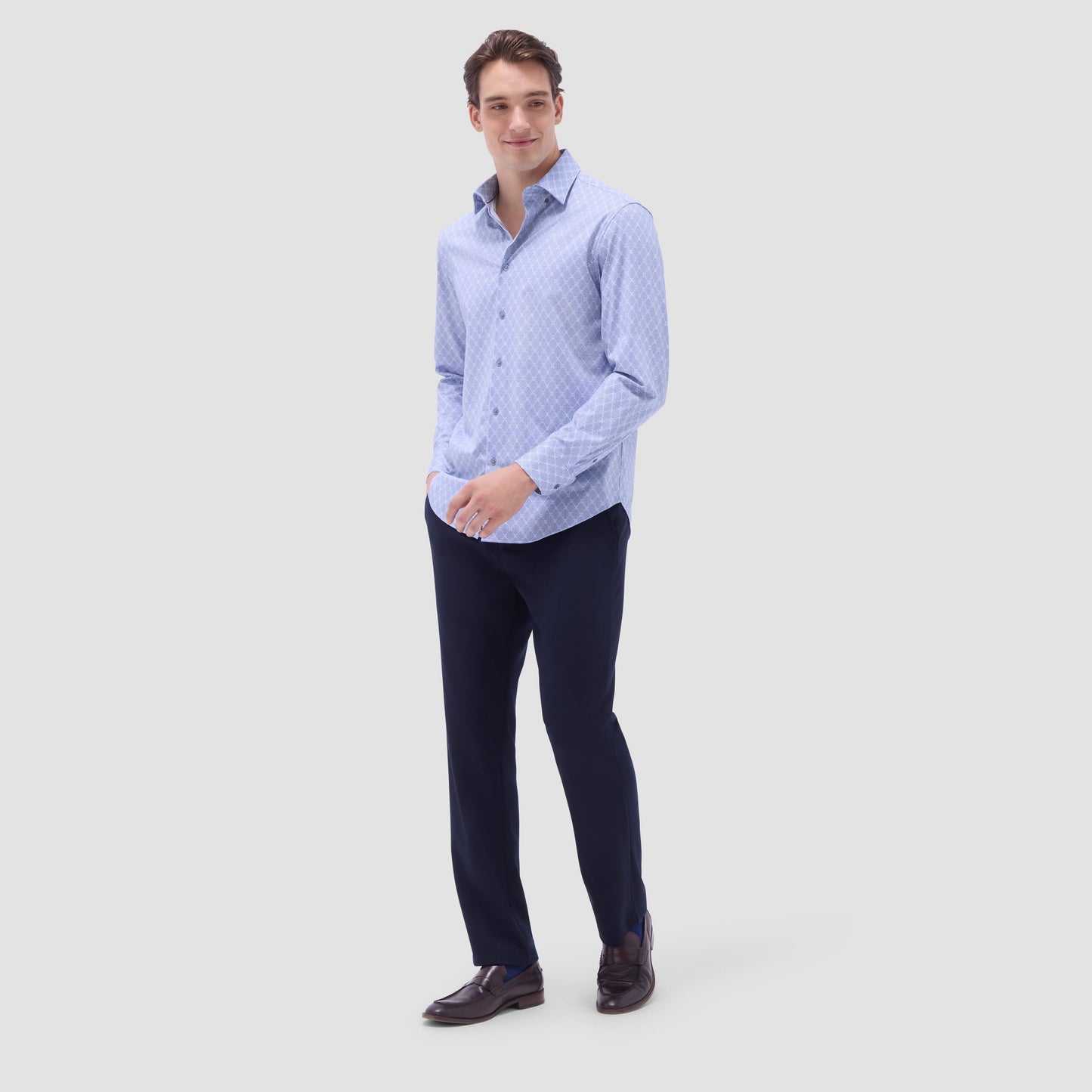 Bugatchi Jules Diamond Check OoohCotton® Shirt Cobalt