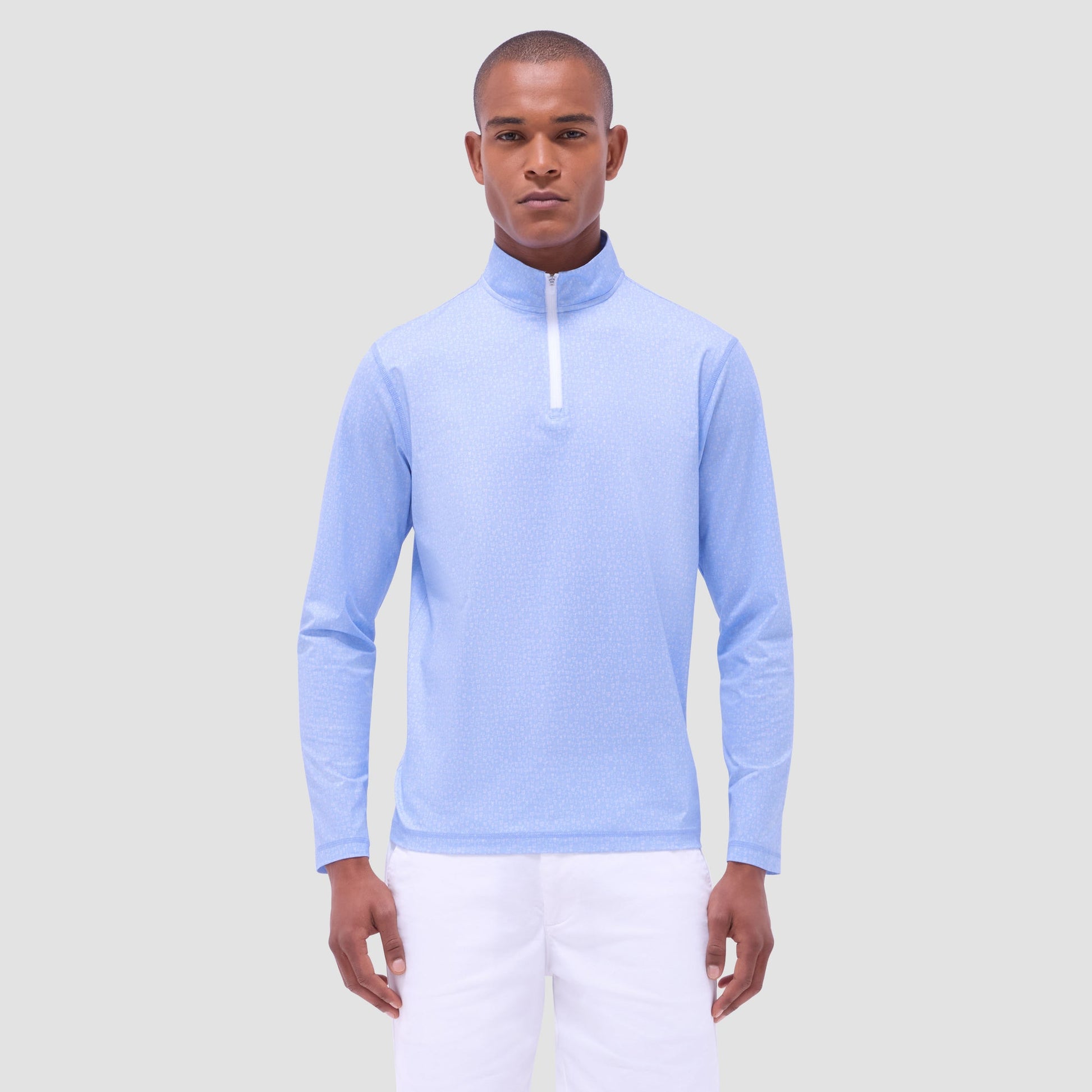 Bugatchi Anthony Cocktail OoohCotton® Quarter-Zip Pullover Air Blue