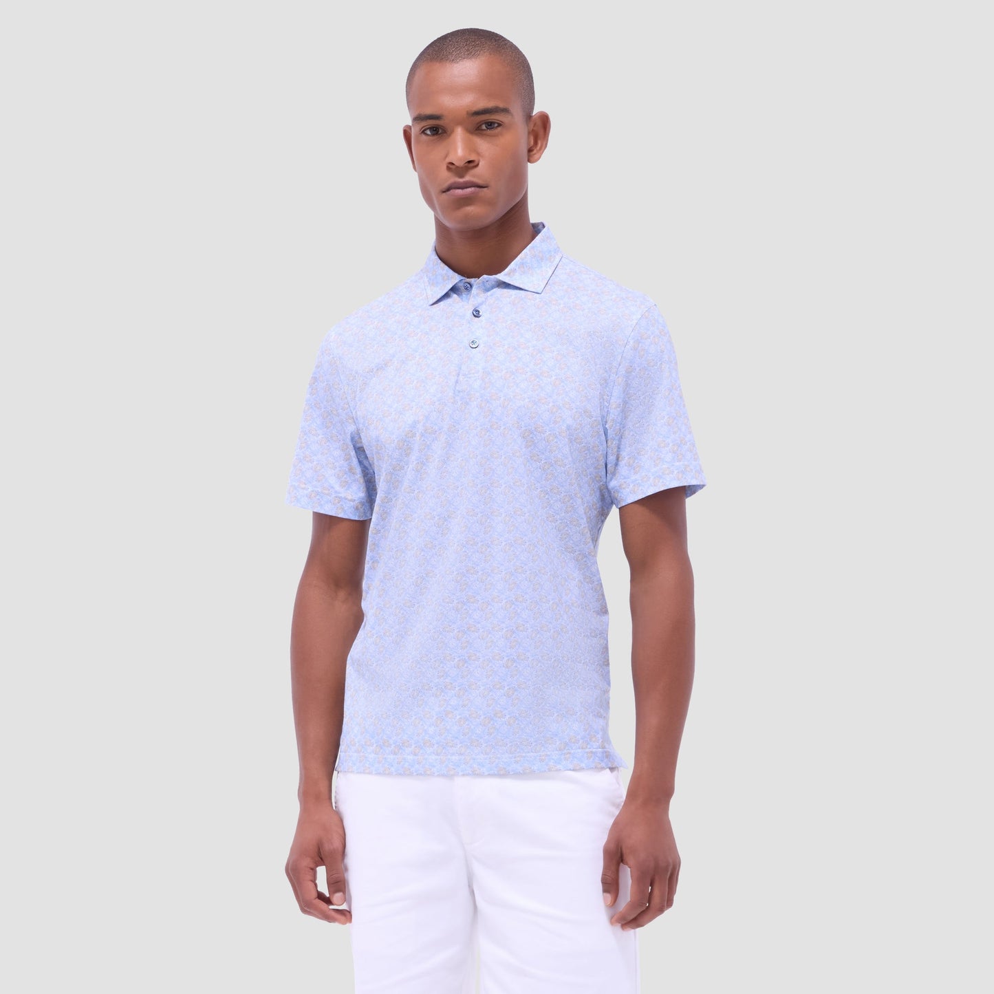 Bugatchi Victor Leaf Print OoohCotton® Polo Shirt Air Blue