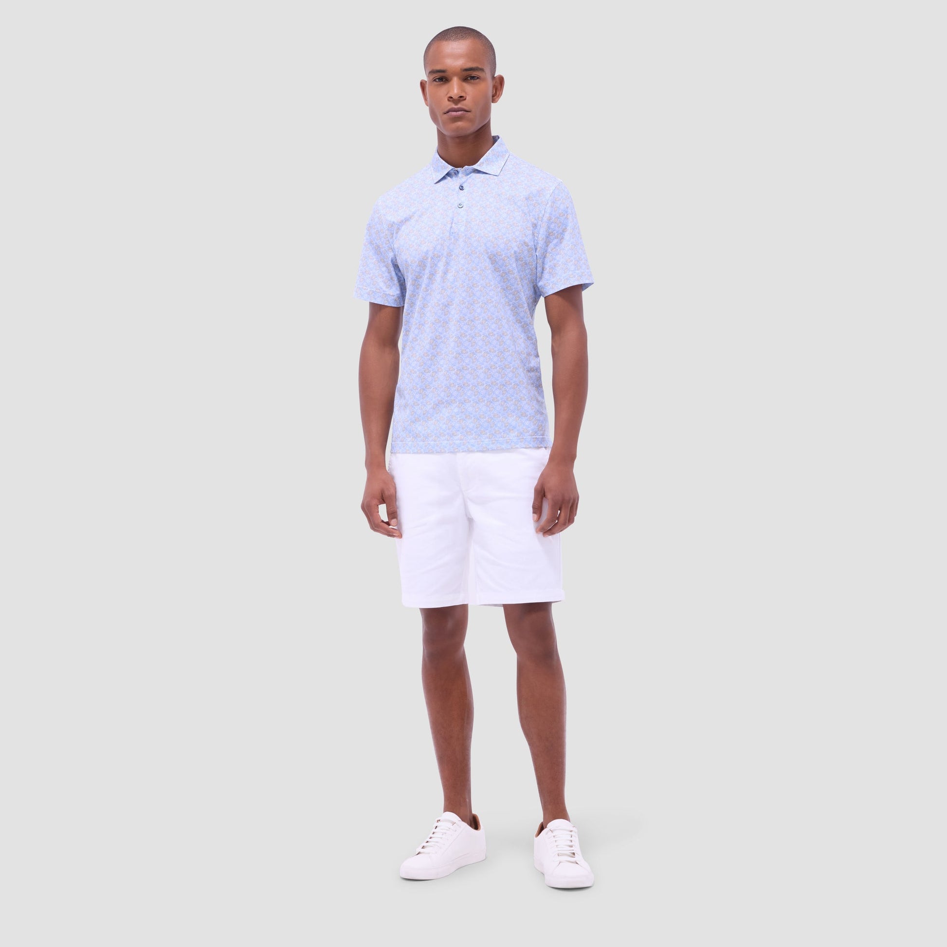 Bugatchi Victor Leaf Print OoohCotton® Polo Shirt Air Blue