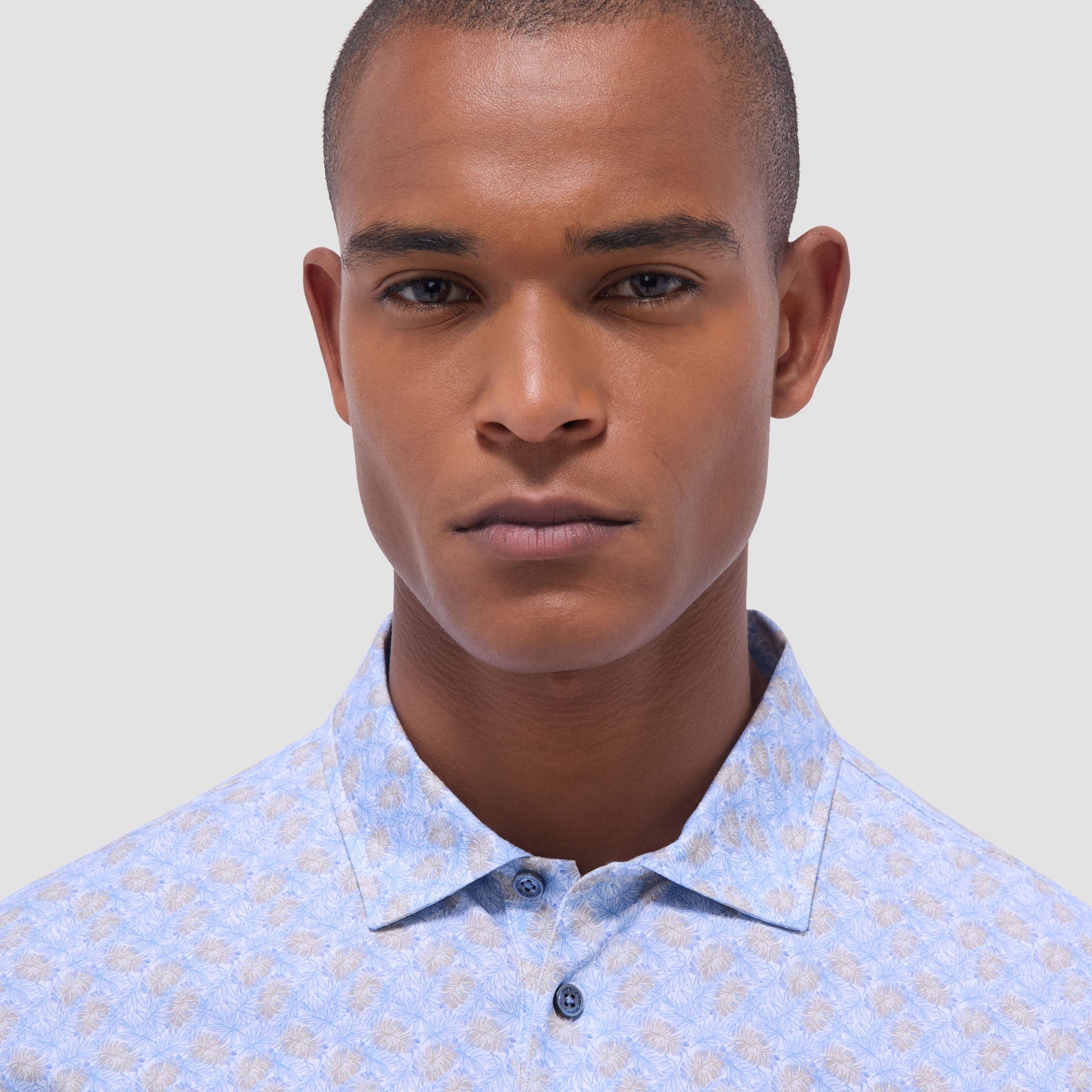 Bugatchi Victor Leaf Print OoohCotton® Polo Shirt Air Blue