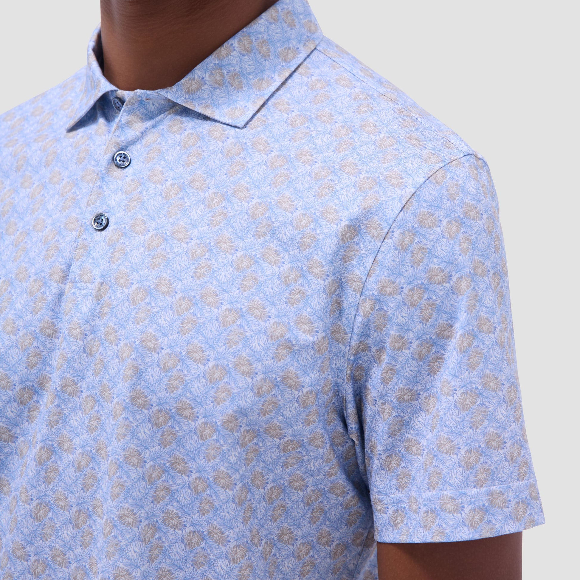 Bugatchi Victor Leaf Print OoohCotton® Polo Shirt Air Blue
