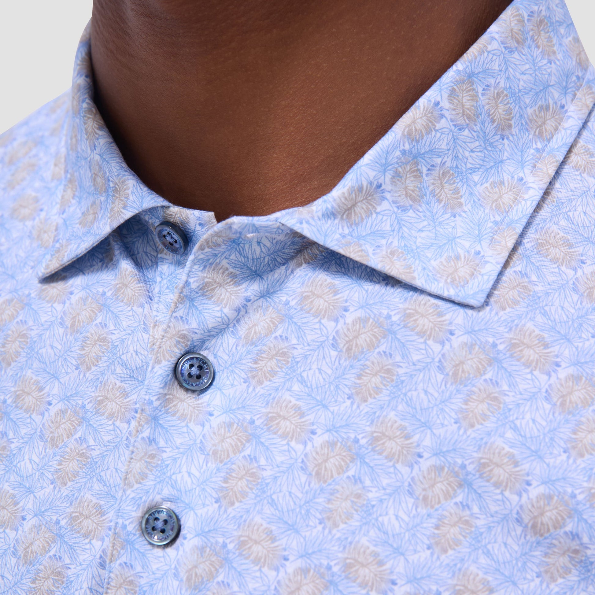 Bugatchi Victor Leaf Print OoohCotton® Polo Shirt Air Blue