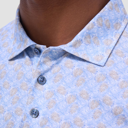 Bugatchi Victor Leaf Print OoohCotton® Polo Shirt Air Blue
