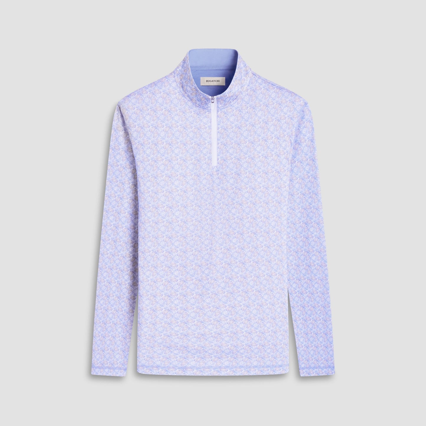 Bugatchi Anthony Leaf Print OoohCotton® Quarter-Zip Pullover Air Blue