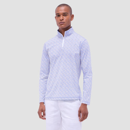 Bugatchi Anthony Leaf Print OoohCotton® Quarter-Zip Pullover Air Blue