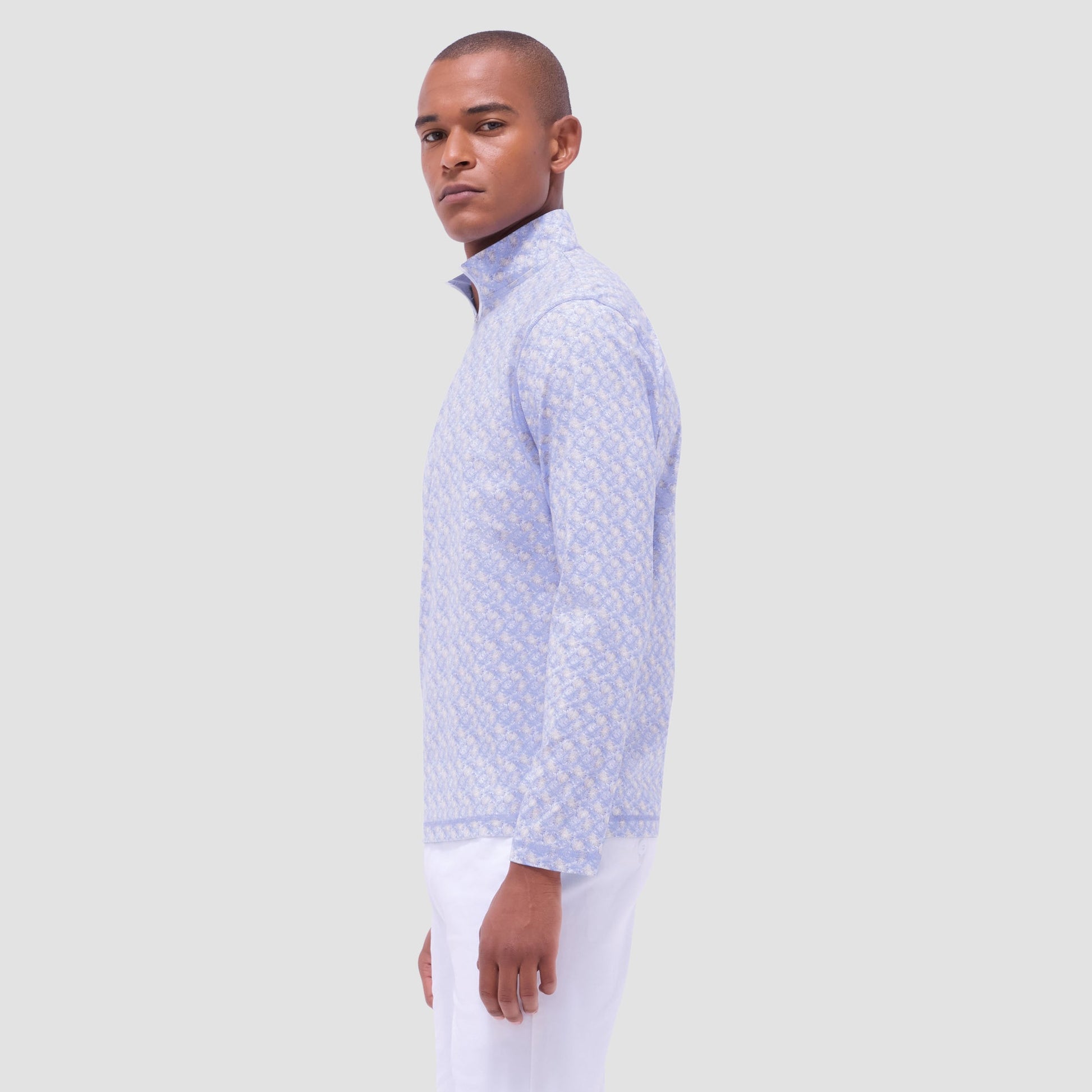 Bugatchi Anthony Leaf Print OoohCotton® Quarter-Zip Pullover Air Blue