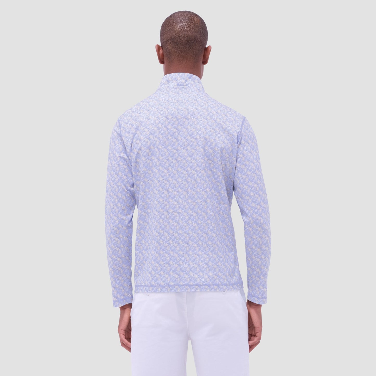 Bugatchi Anthony Leaf Print OoohCotton® Quarter-Zip Pullover Air Blue