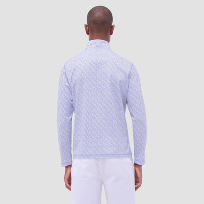 Bugatchi Anthony Leaf Print OoohCotton® Quarter-Zip Pullover Air Blue