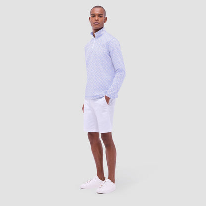 Bugatchi Anthony Leaf Print OoohCotton® Quarter-Zip Pullover Air Blue