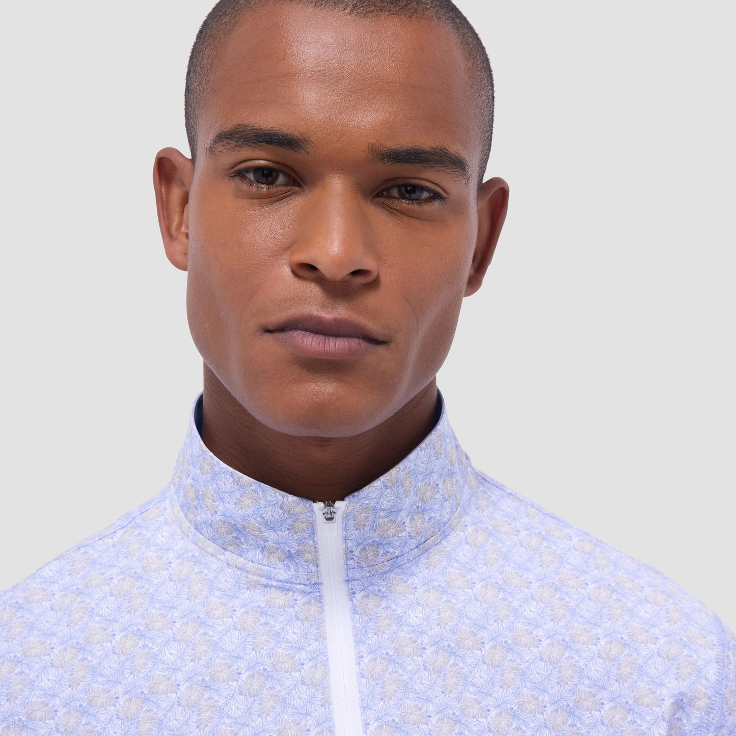 Bugatchi Anthony Leaf Print OoohCotton® Quarter-Zip Pullover Air Blue