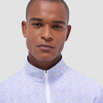 Bugatchi Anthony Leaf Print OoohCotton® Quarter-Zip Pullover Air Blue